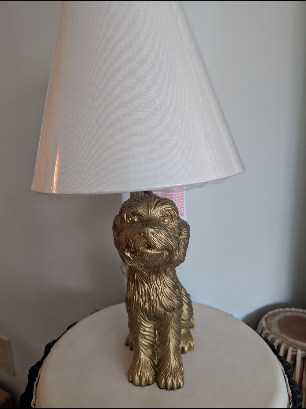 Gold Dog Table Lamp with White Shade